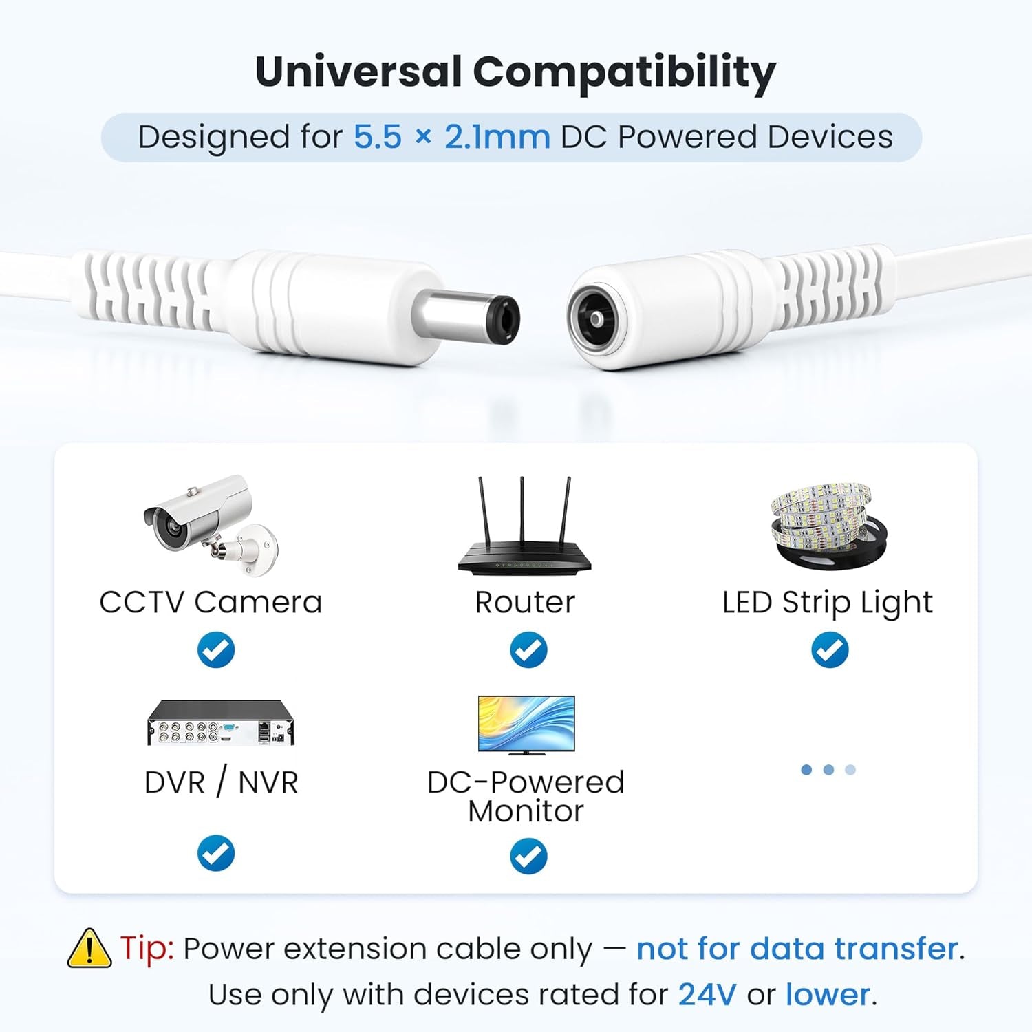 12V DC Extension Cable 30Ft 2Pack,Flat 5.5Mm X 2.1Mm 22 AWG Power Supply Extended Cord,5521 12 Volt Female to Male Barrel Plug Extender Adapter Lead for CCTV Security Camera,Eufy,Tp-Link Tapo