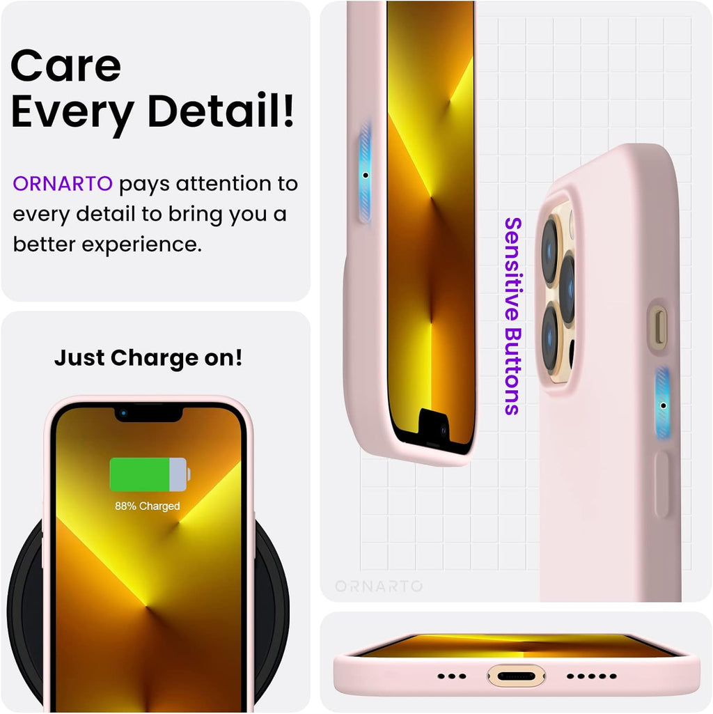 Compatible with Iphone 13 Pro Case 6.1, Slim Liquid Silicone 3 Layers Full Covered Soft Gel Rubber Case Cover 6.1 Inch-Chalk Pink